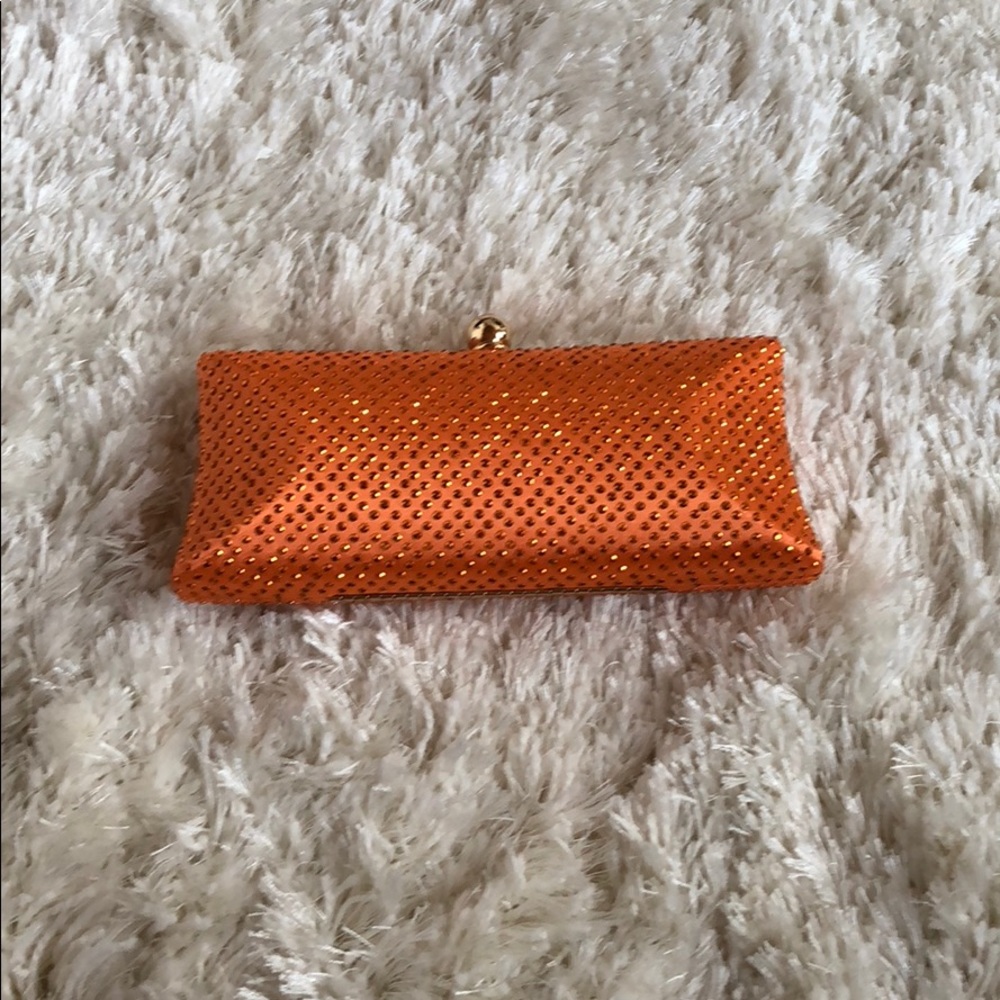 Orange, bling hard shell clutch